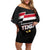 Yemen Family Matching Off Shoulder Short Dress and Hawaiian Shirt with National Eagle Emblem and Flag Stripe Design