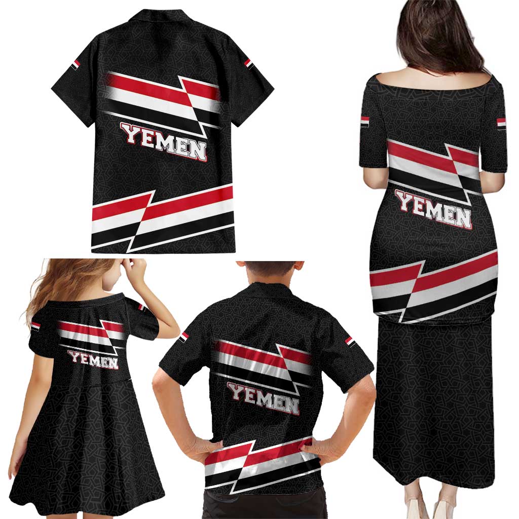 Yemen Family Matching Puletasi and Hawaiian Shirt with National Eagle Emblem and Flag Stripe Design