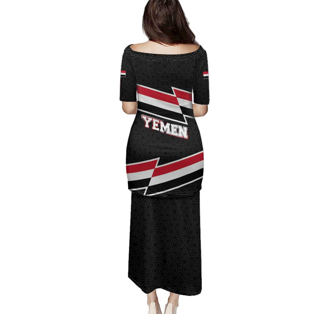 Yemen Family Matching Puletasi and Hawaiian Shirt with National Eagle Emblem and Flag Stripe Design