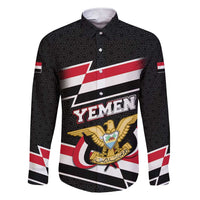 Yemen Family Matching Short Sleeve Bodycon Dress and Hawaiian Shirt with National Eagle Emblem and Flag Stripe Design