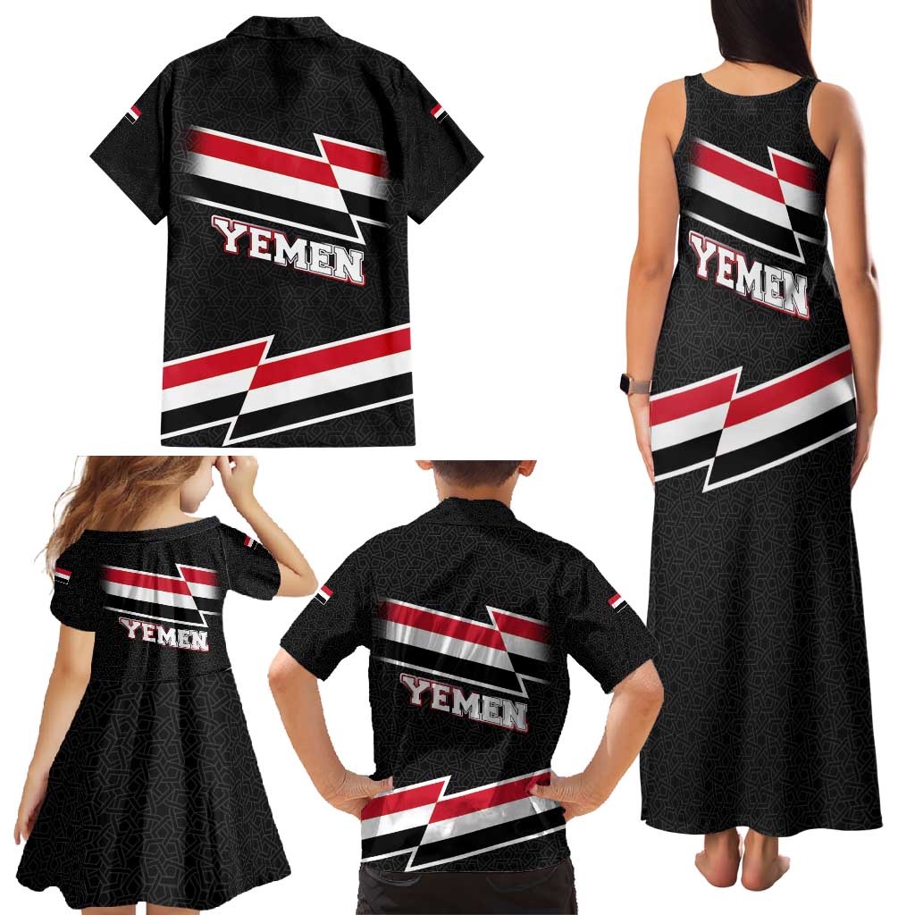 Yemen Family Matching Tank Maxi Dress and Hawaiian Shirt with National Eagle Emblem and Flag Stripe Design