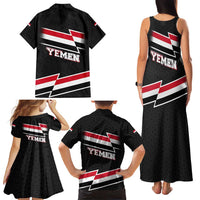 Yemen Family Matching Tank Maxi Dress and Hawaiian Shirt with National Eagle Emblem and Flag Stripe Design