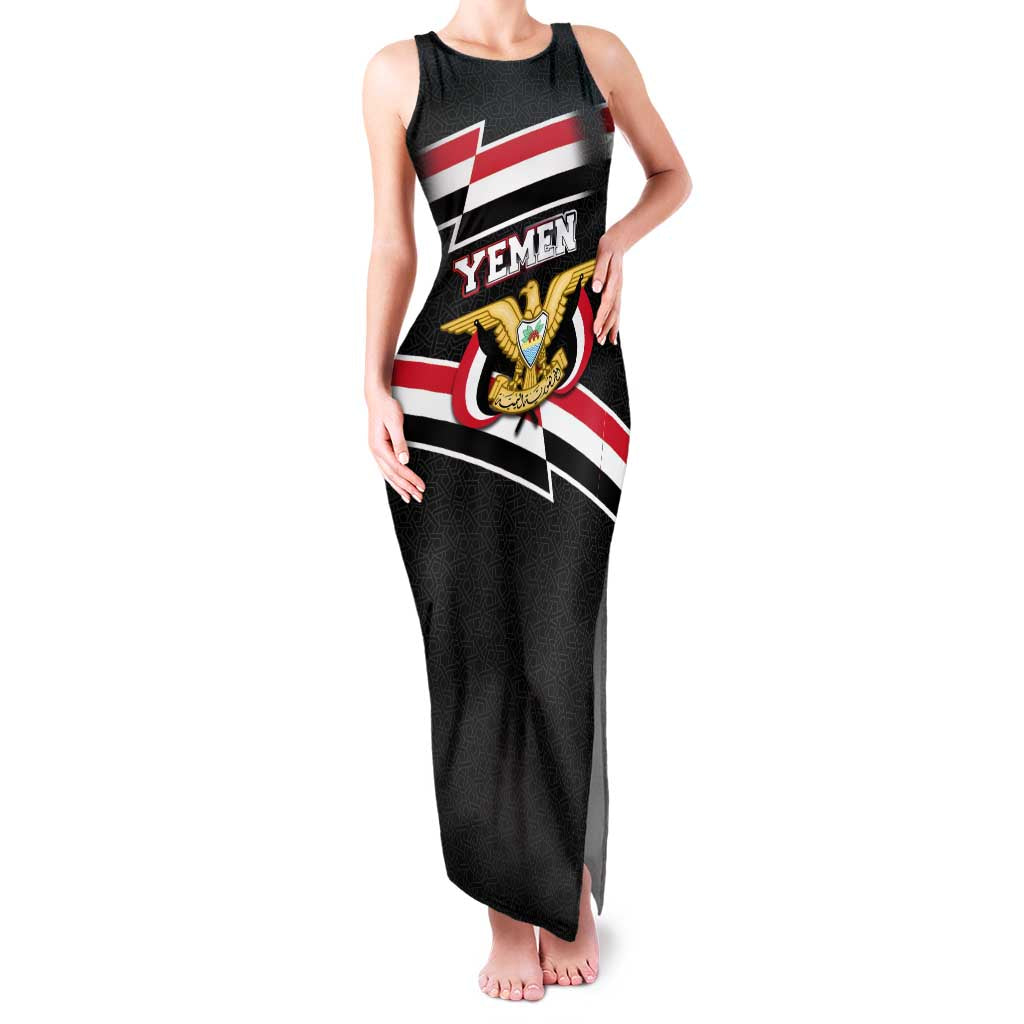 Yemen Family Matching Tank Maxi Dress and Hawaiian Shirt with National Eagle Emblem and Flag Stripe Design