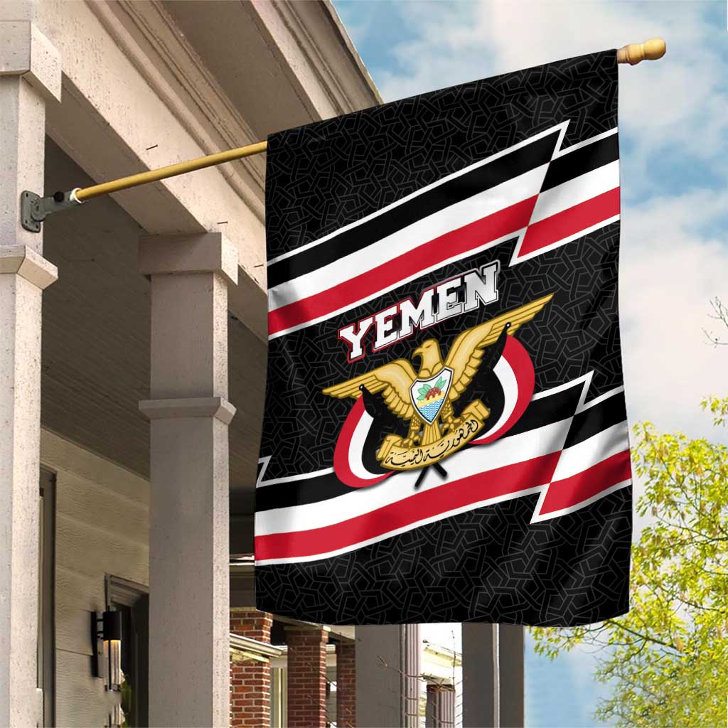Yemen Garden Flag with National Eagle Emblem and Flag Stripe Design