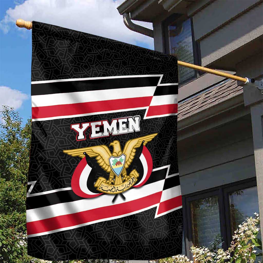Yemen Garden Flag with National Eagle Emblem and Flag Stripe Design