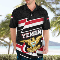 Yemen Hawaiian Shirt with National Eagle Emblem and Flag Stripe Design
