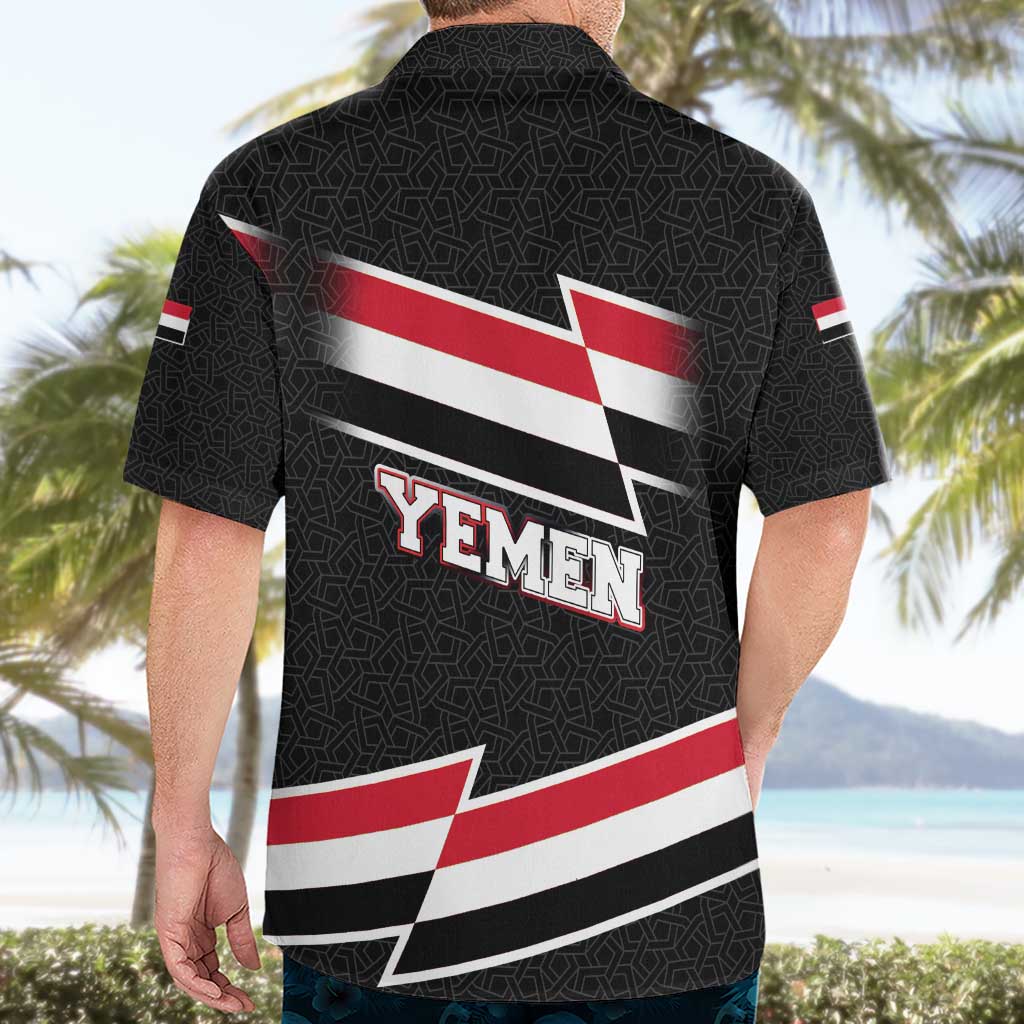 Yemen Hawaiian Shirt with National Eagle Emblem and Flag Stripe Design