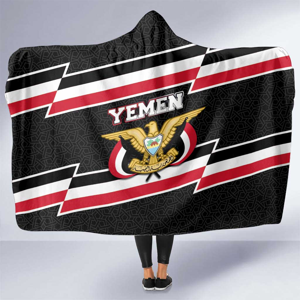 Yemen Hooded Blanket with National Eagle Emblem and Flag Stripe Design