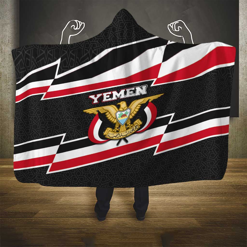 Yemen Hooded Blanket with National Eagle Emblem and Flag Stripe Design