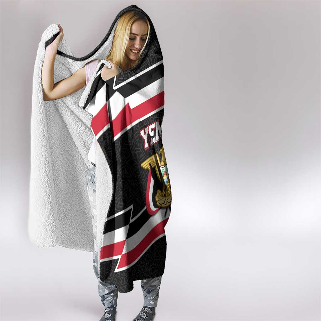 Yemen Hooded Blanket with National Eagle Emblem and Flag Stripe Design