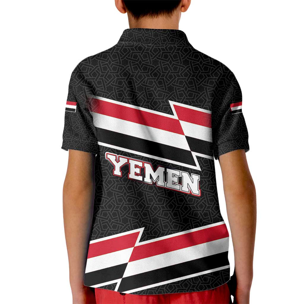 Yemen Kid Polo Shirt with National Eagle Emblem and Flag Stripe Design