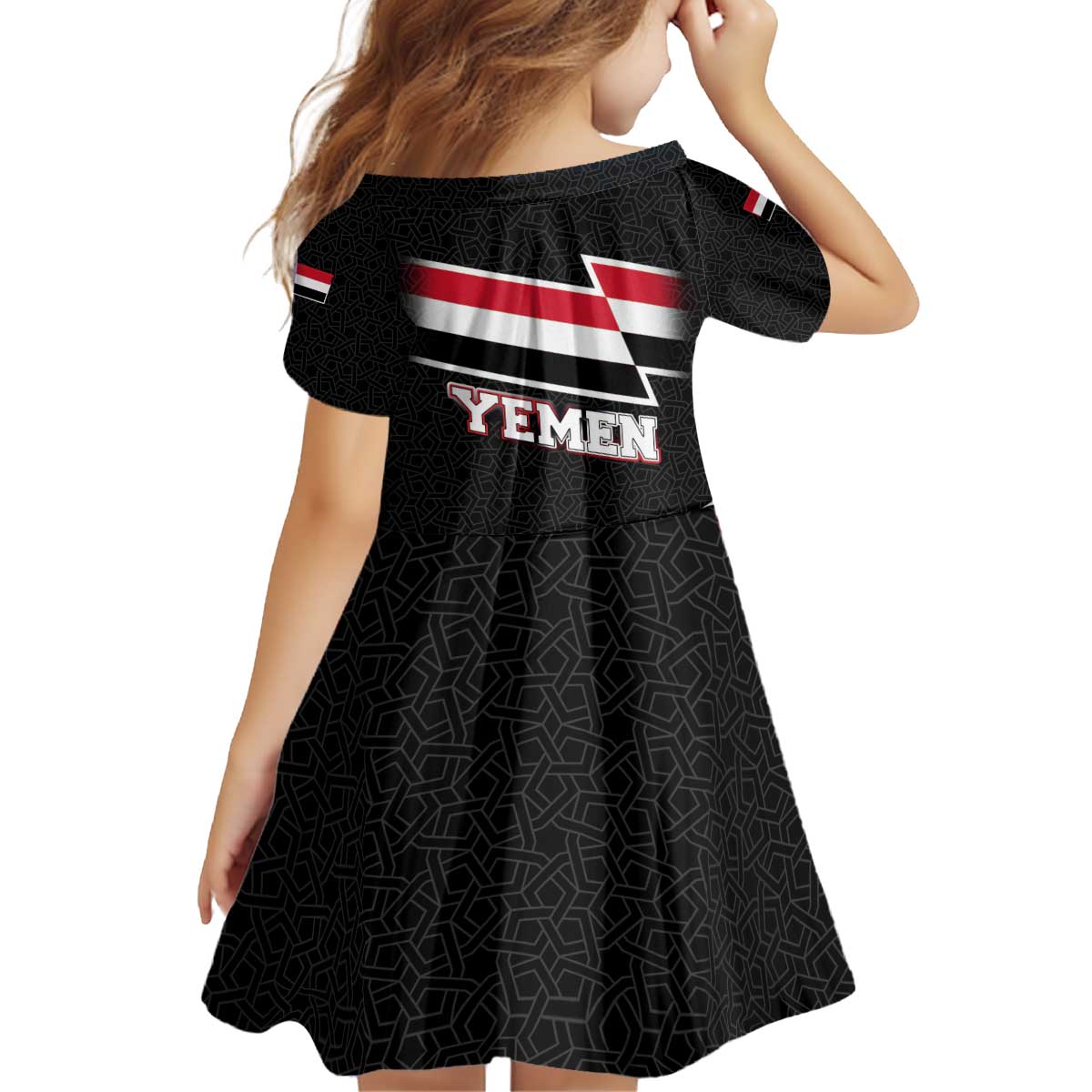 Yemen Kid Short Sleeve Dress with National Eagle Emblem and Flag Stripe Design