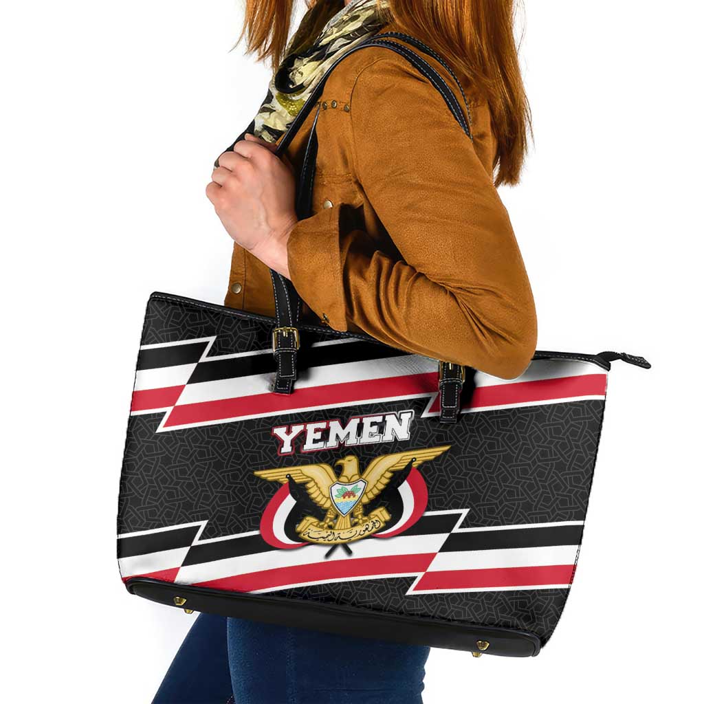 Yemen Leather Tote Bag with National Eagle Emblem and Flag Stripe Design