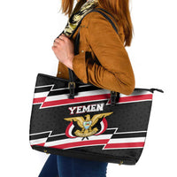 Yemen Leather Tote Bag with National Eagle Emblem and Flag Stripe Design