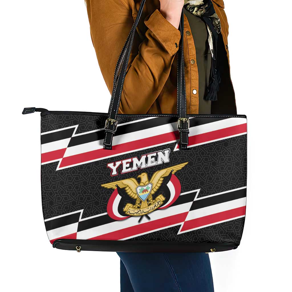 Yemen Leather Tote Bag with National Eagle Emblem and Flag Stripe Design