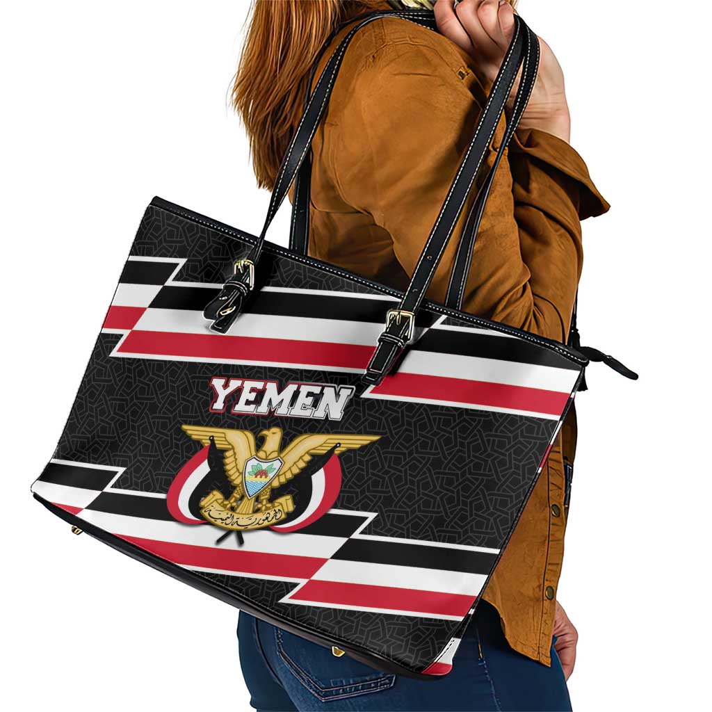 Yemen Leather Tote Bag with National Eagle Emblem and Flag Stripe Design