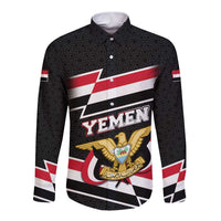 Yemen Long Sleeve Button Shirt with National Eagle Emblem and Flag Stripe Design