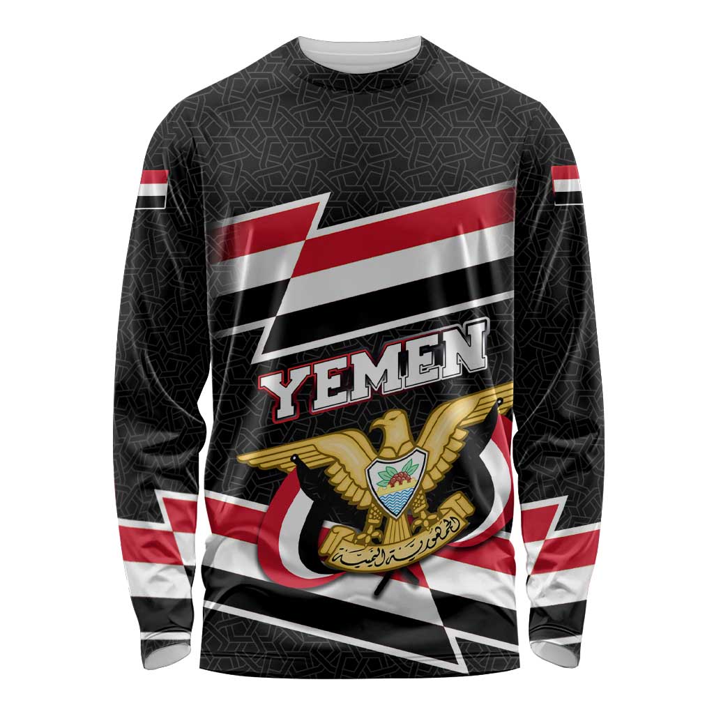 Yemen Long Sleeve Shirt with National Eagle Emblem and Flag Stripe Design