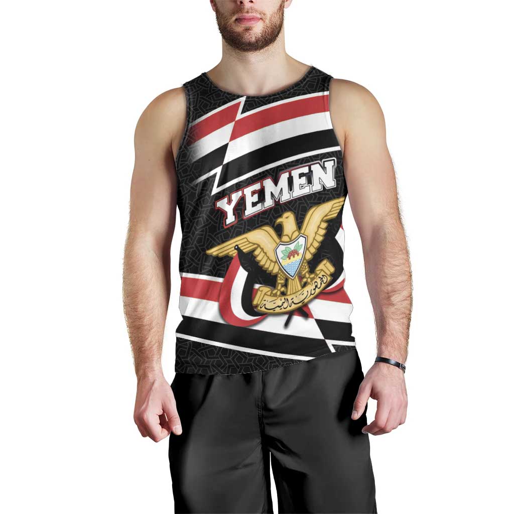 Yemen Men Tank Top with National Eagle Emblem and Flag Stripe Design