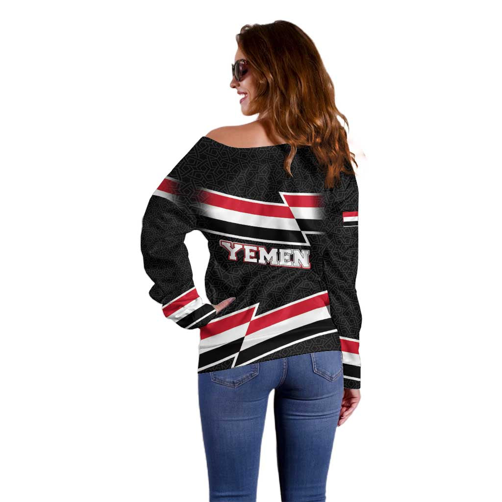 Yemen Off Shoulder Sweater with National Eagle Emblem and Flag Stripe Design