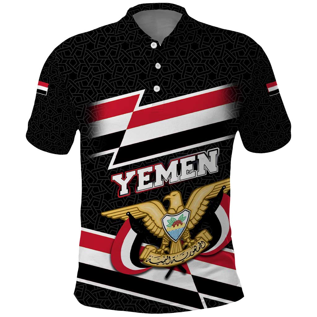 Yemen Polo Shirt with National Eagle Emblem and Flag Stripe Design