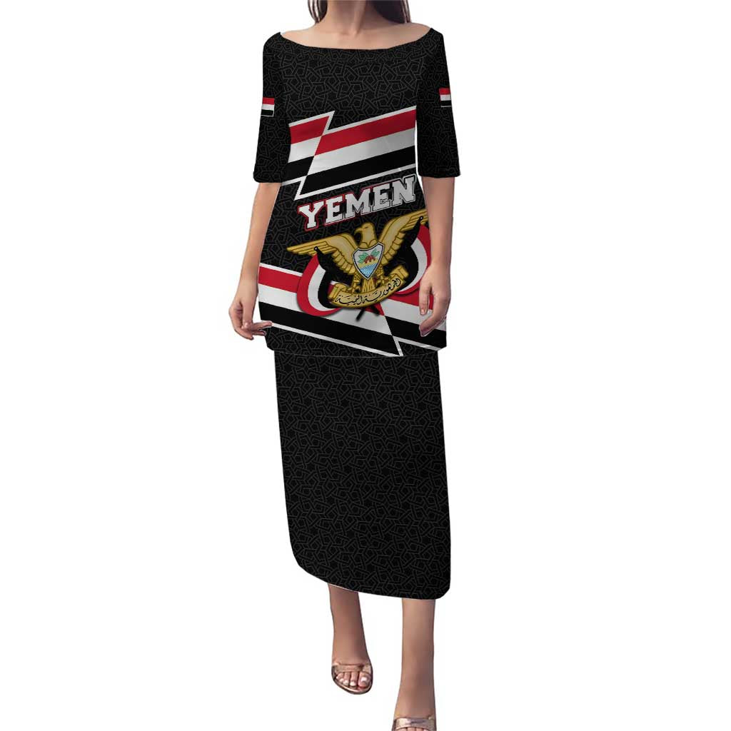Yemen Puletasi with National Eagle Emblem and Flag Stripe Design