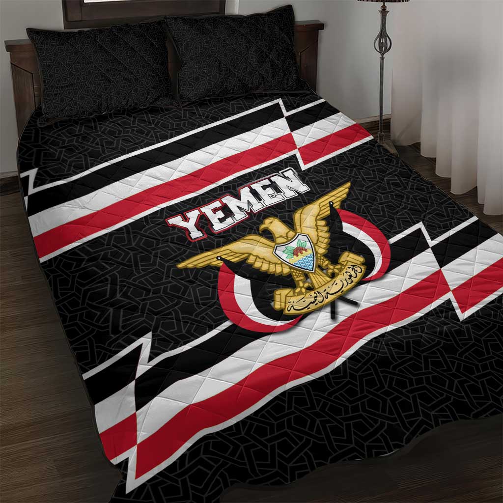 Yemen Quilt Bed Set with National Eagle Emblem and Flag Stripe Design