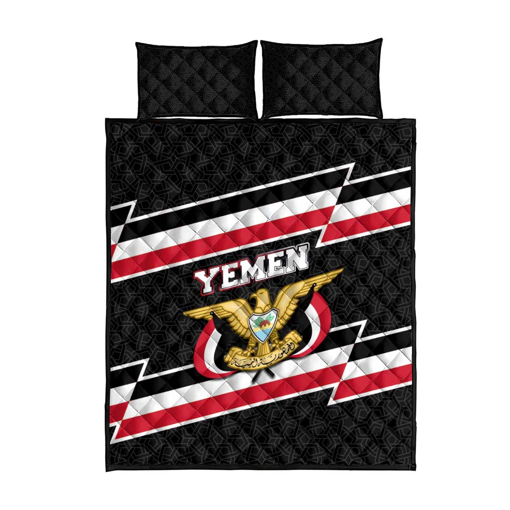Yemen Quilt Bed Set with National Eagle Emblem and Flag Stripe Design