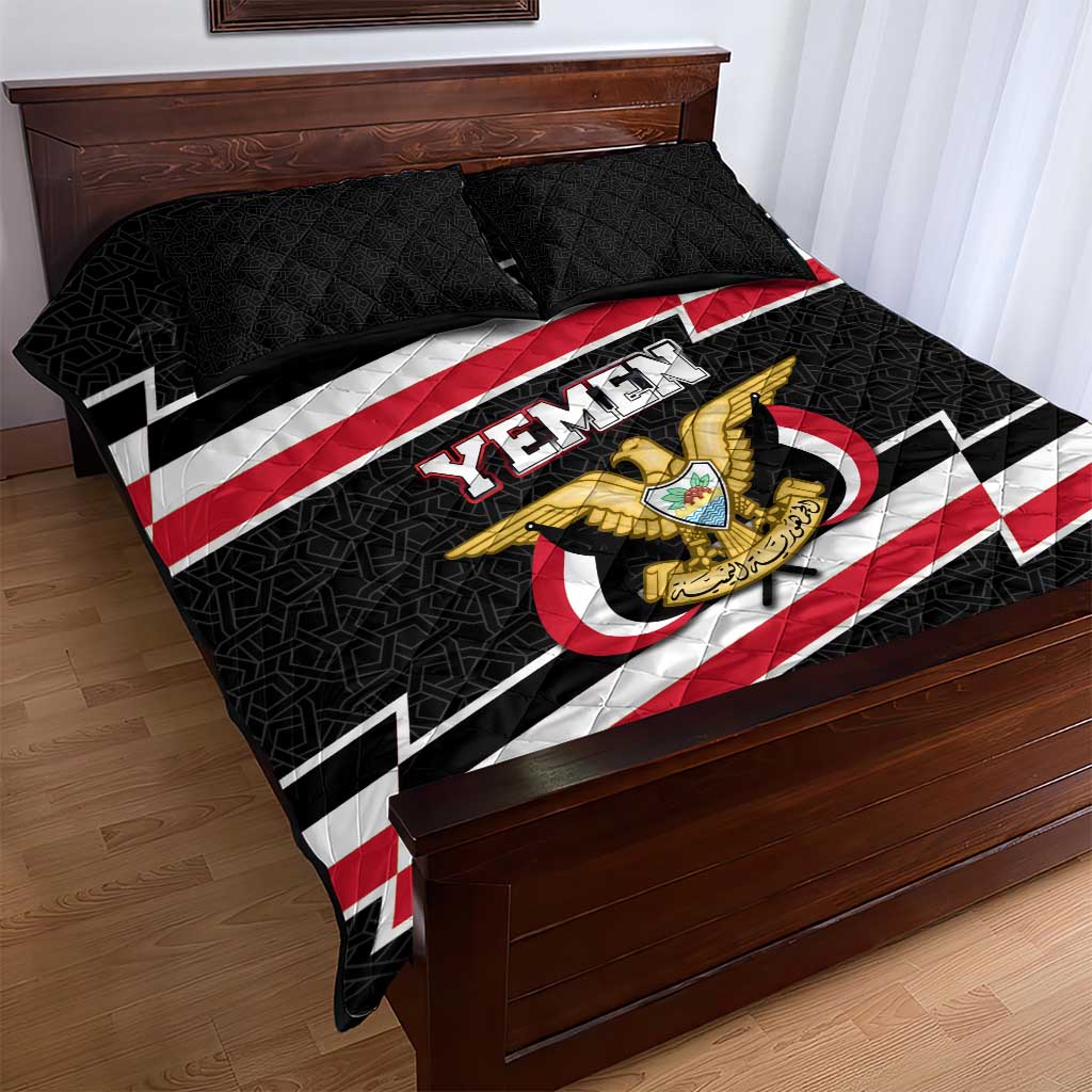 Yemen Quilt Bed Set with National Eagle Emblem and Flag Stripe Design