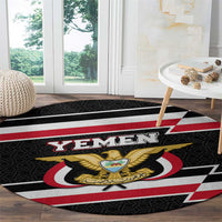 Yemen Round Carpet with National Eagle Emblem and Flag Stripe Design