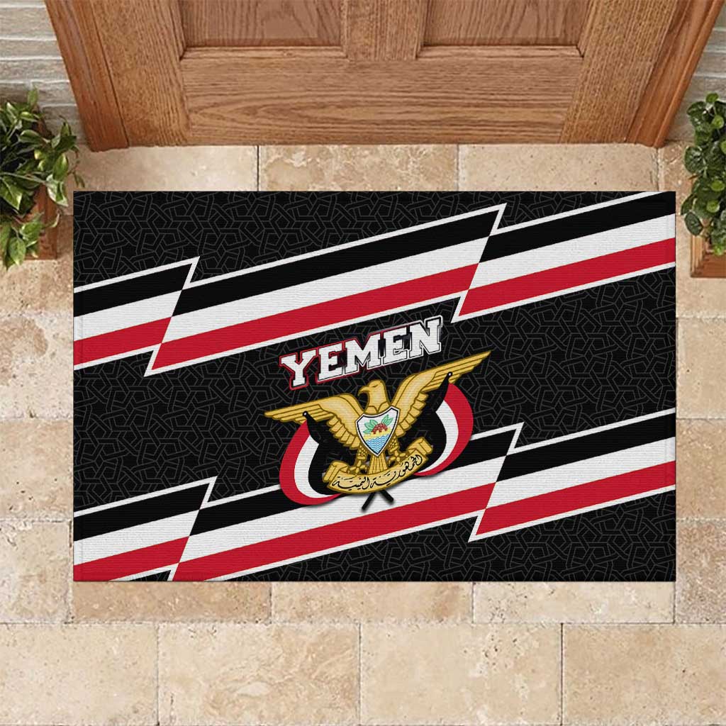 Yemen Rubber Doormat with National Eagle Emblem and Flag Stripe Design