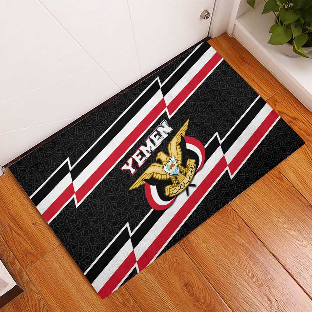Yemen Rubber Doormat with National Eagle Emblem and Flag Stripe Design