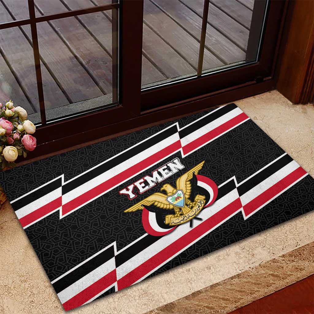 Yemen Rubber Doormat with National Eagle Emblem and Flag Stripe Design