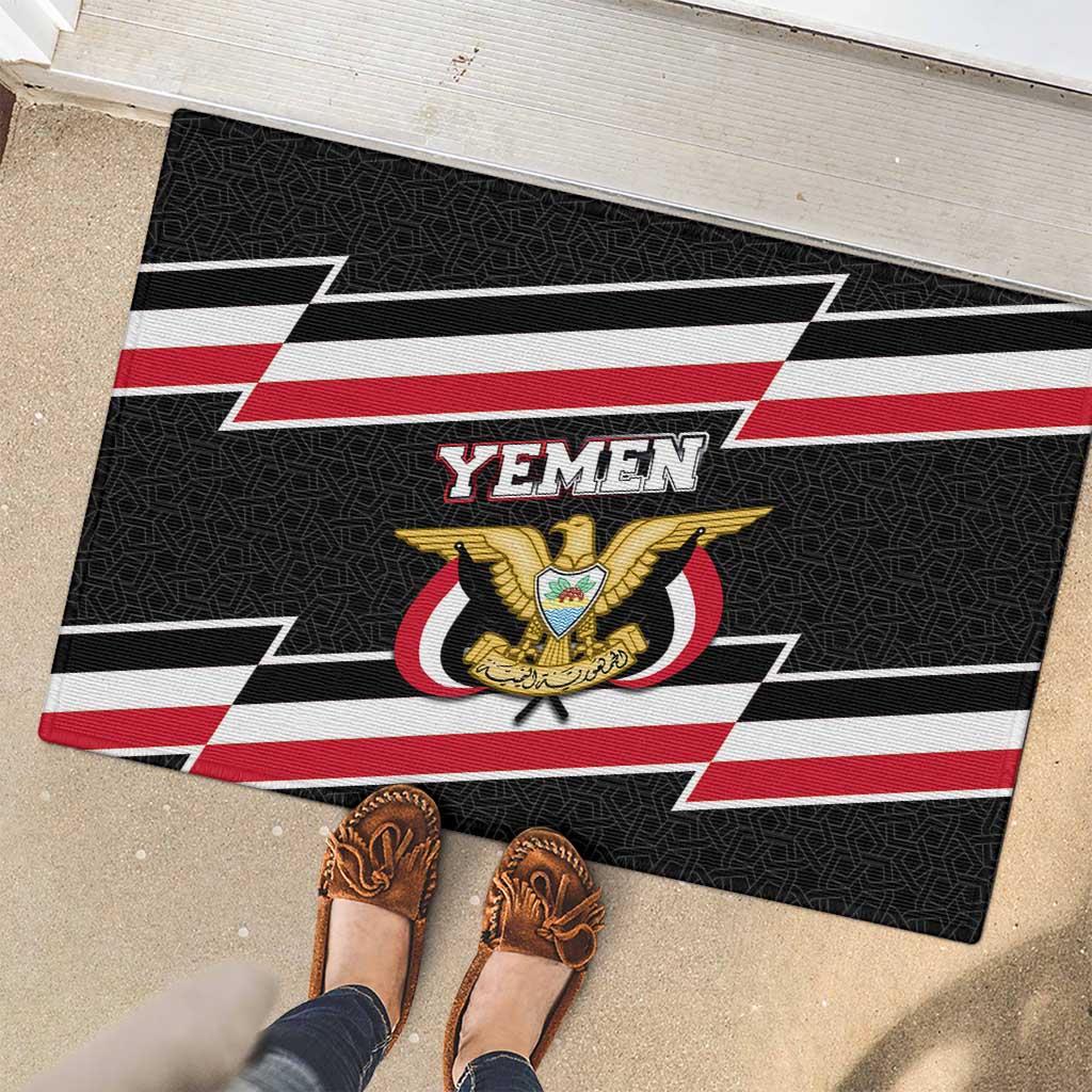 Yemen Rubber Doormat with National Eagle Emblem and Flag Stripe Design