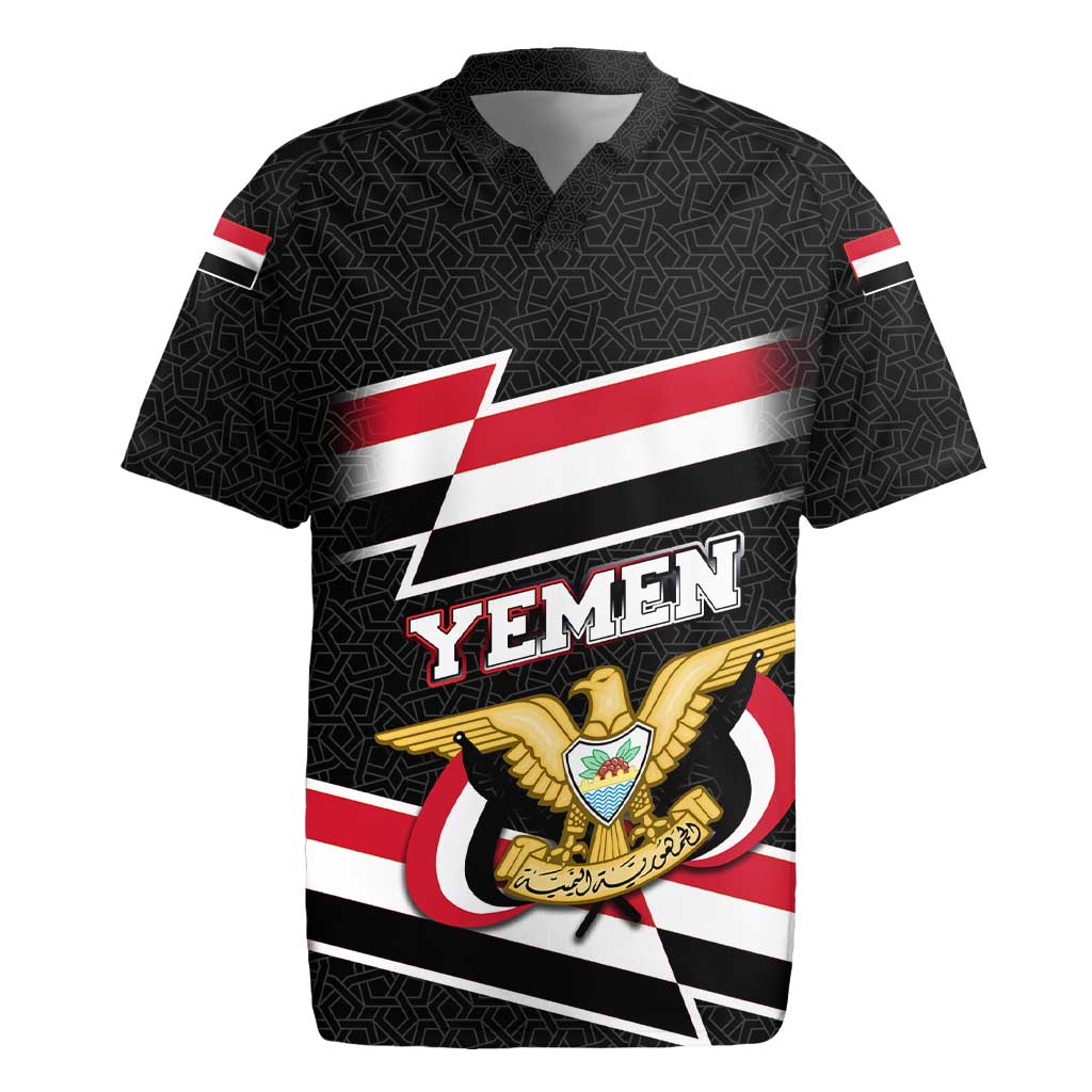 Yemen Rugby Jersey with National Eagle Emblem and Flag Stripe Design