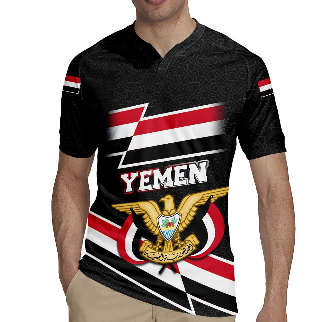Yemen Rugby Jersey with National Eagle Emblem and Flag Stripe Design