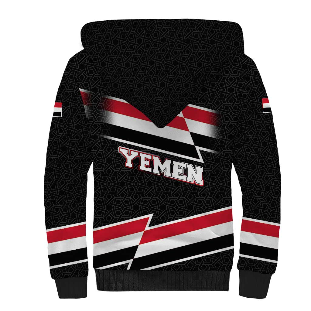 Yemen Sherpa Hoodie with National Eagle Emblem and Flag Stripe Design