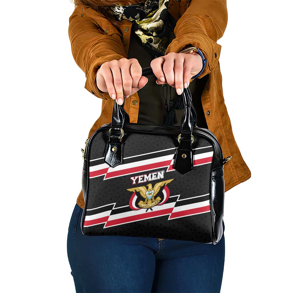 Yemen Shoulder Handbag with National Eagle Emblem and Flag Stripe Design