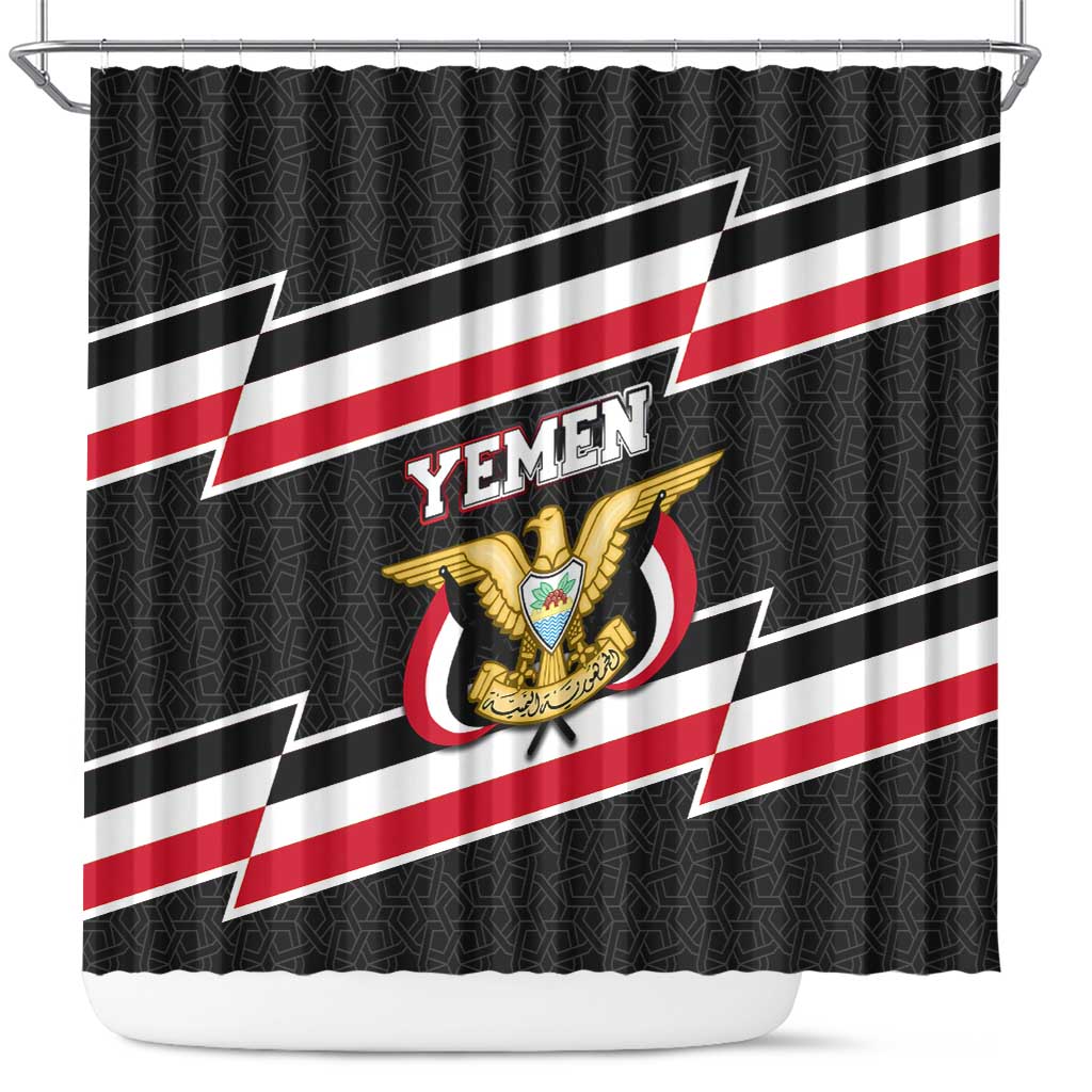 Yemen Shower Curtain with National Eagle Emblem and Flag Stripe Design
