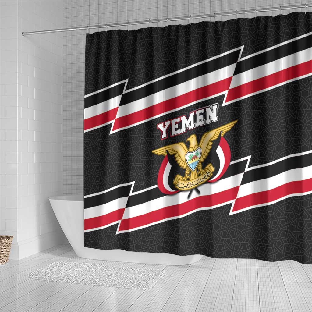 Yemen Shower Curtain with National Eagle Emblem and Flag Stripe Design