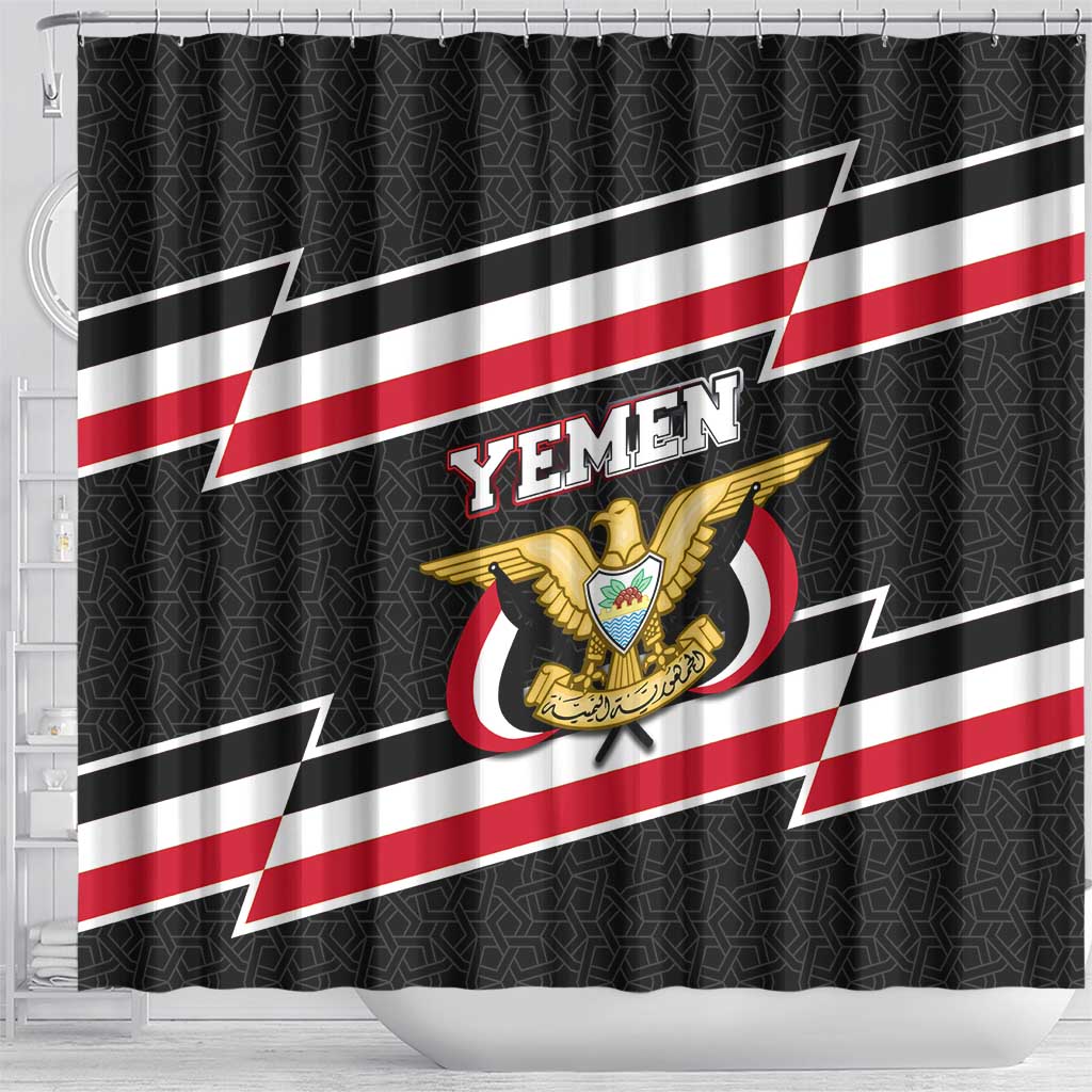 Yemen Shower Curtain with National Eagle Emblem and Flag Stripe Design