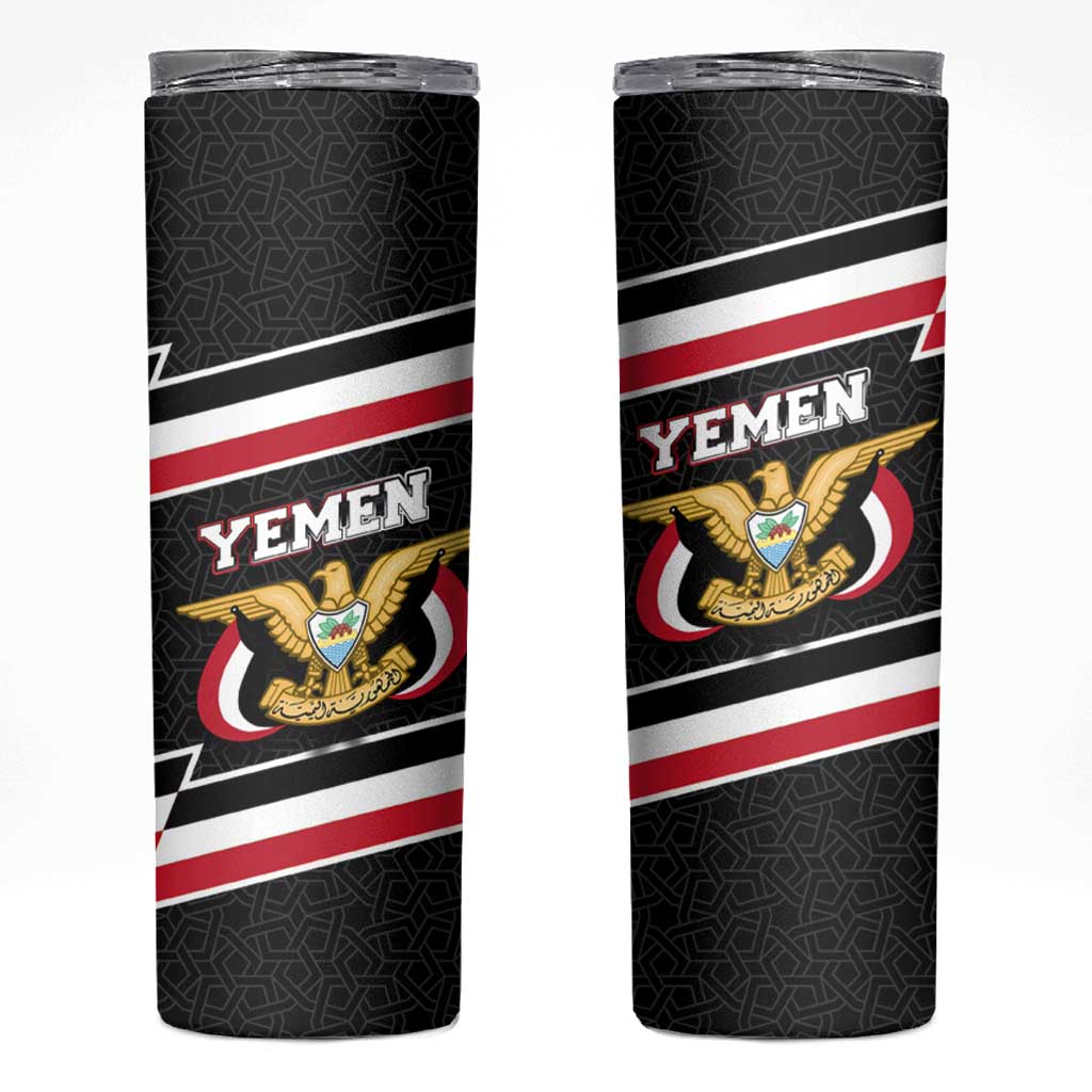 Yemen Skinny Tumbler with National Eagle Emblem and Flag Stripe Design