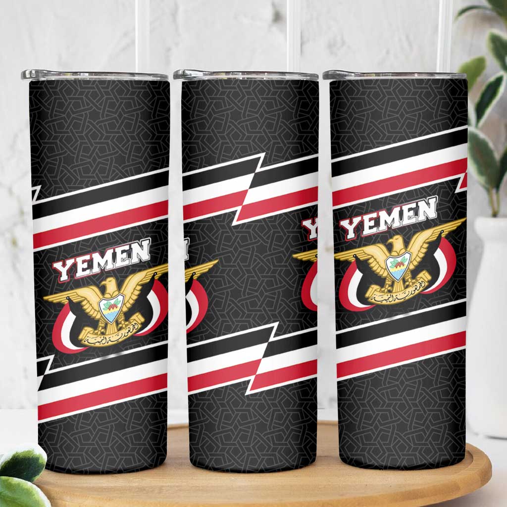 Yemen Skinny Tumbler with National Eagle Emblem and Flag Stripe Design