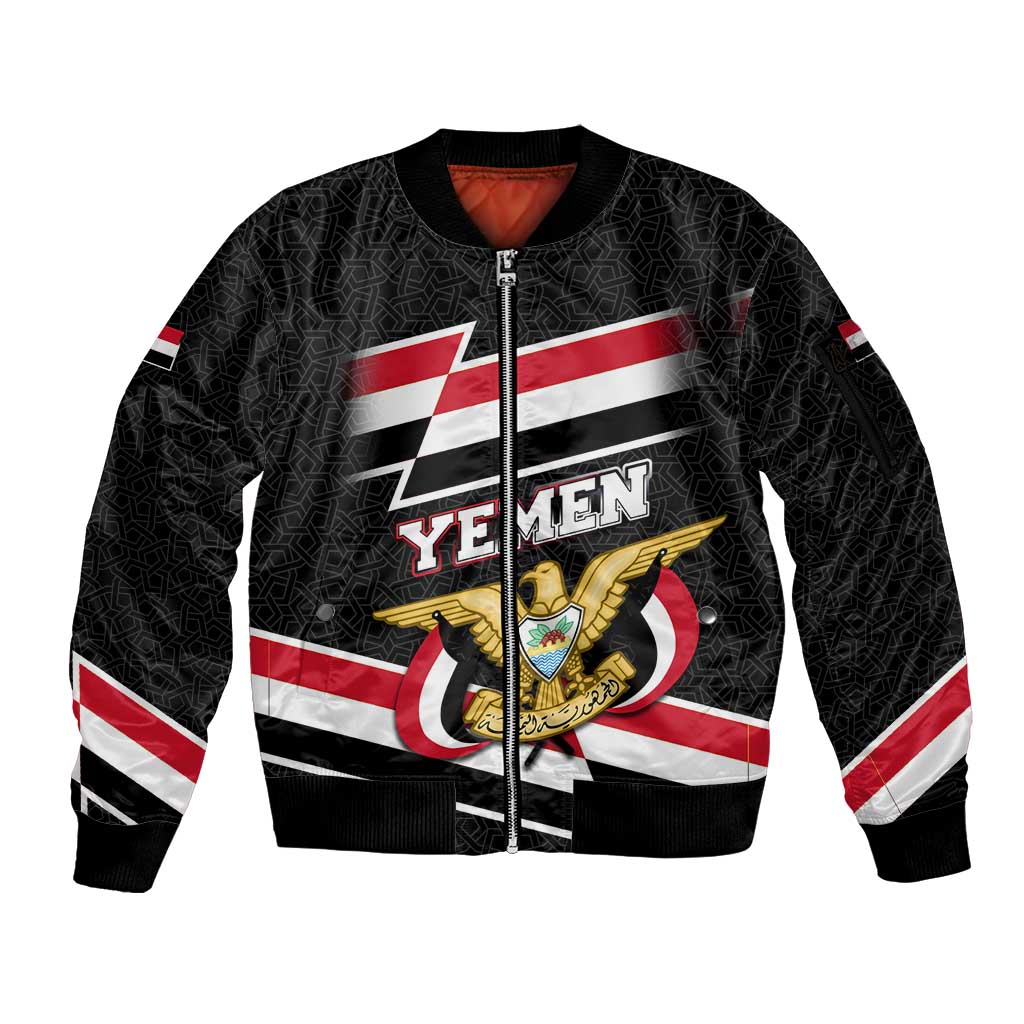 Yemen Sleeve Zip Bomber Jacket with National Eagle Emblem and Flag Stripe Design