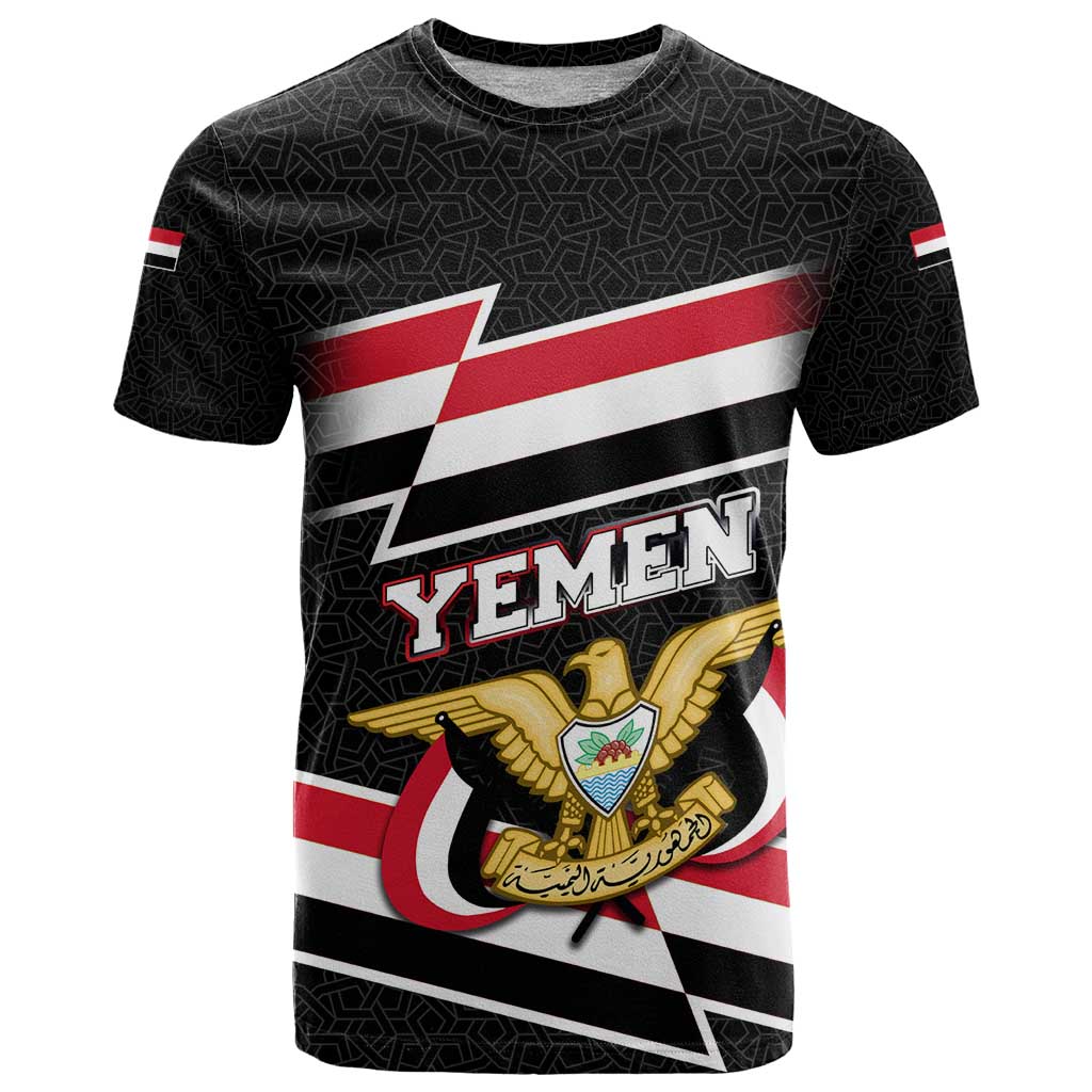 Yemen T Shirt with National Eagle Emblem and Flag Stripe Design