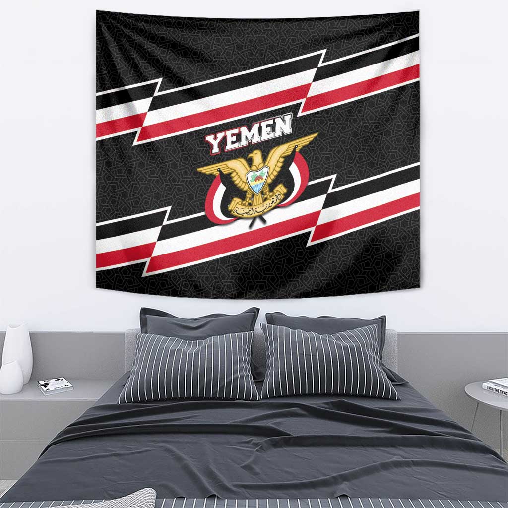 Yemen Tapestry with National Eagle Emblem and Flag Stripe Design