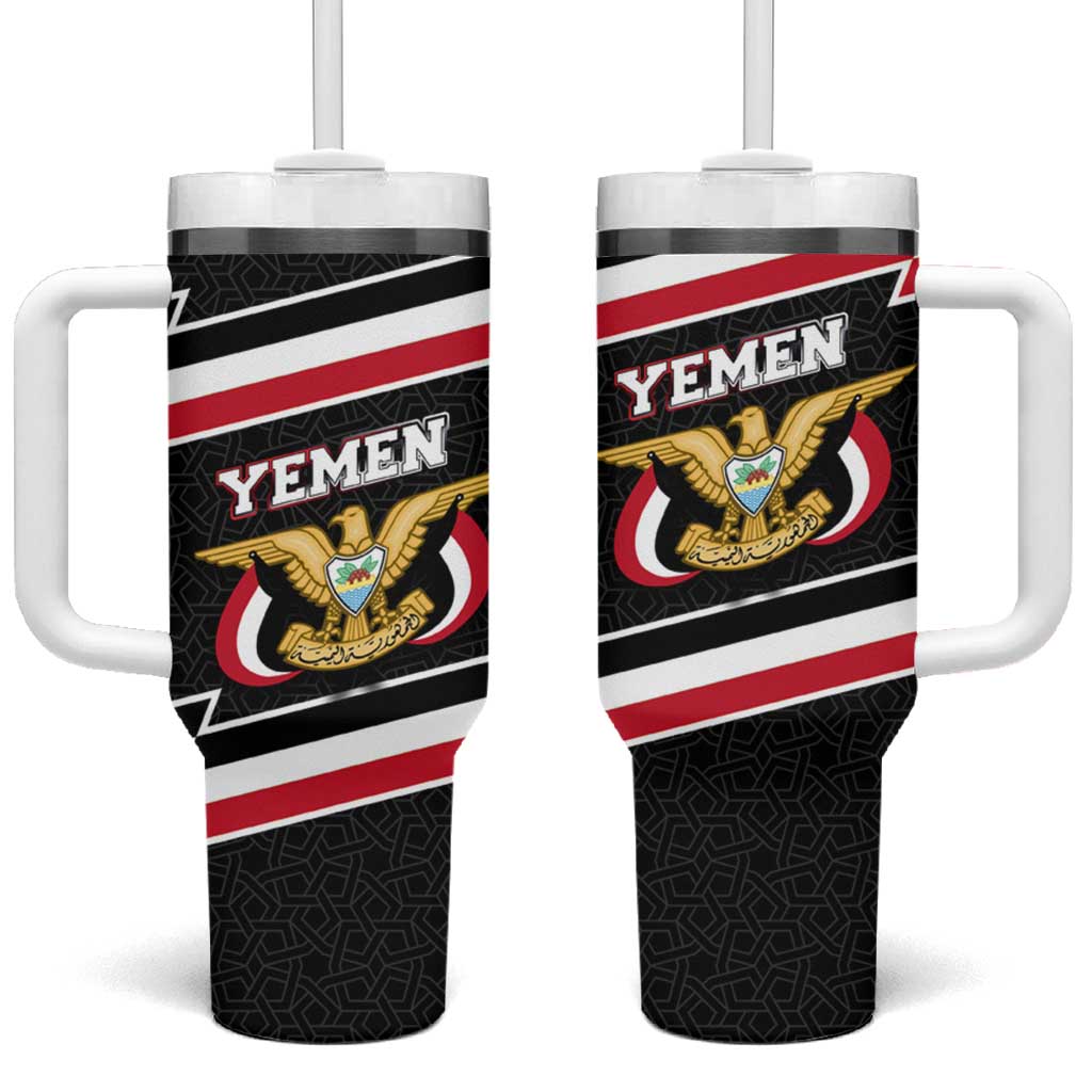 Yemen Tumbler With Handle with National Eagle Emblem and Flag Stripe Design