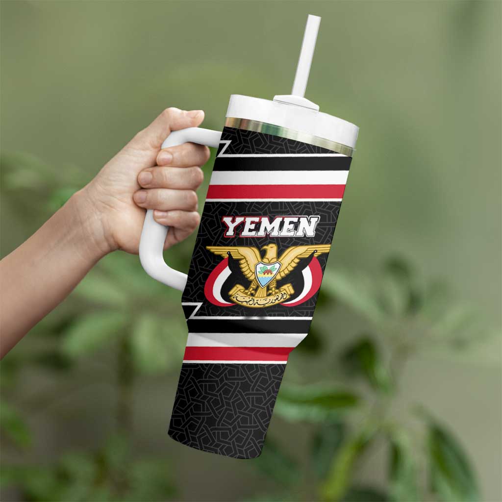 Yemen Tumbler With Handle with National Eagle Emblem and Flag Stripe Design