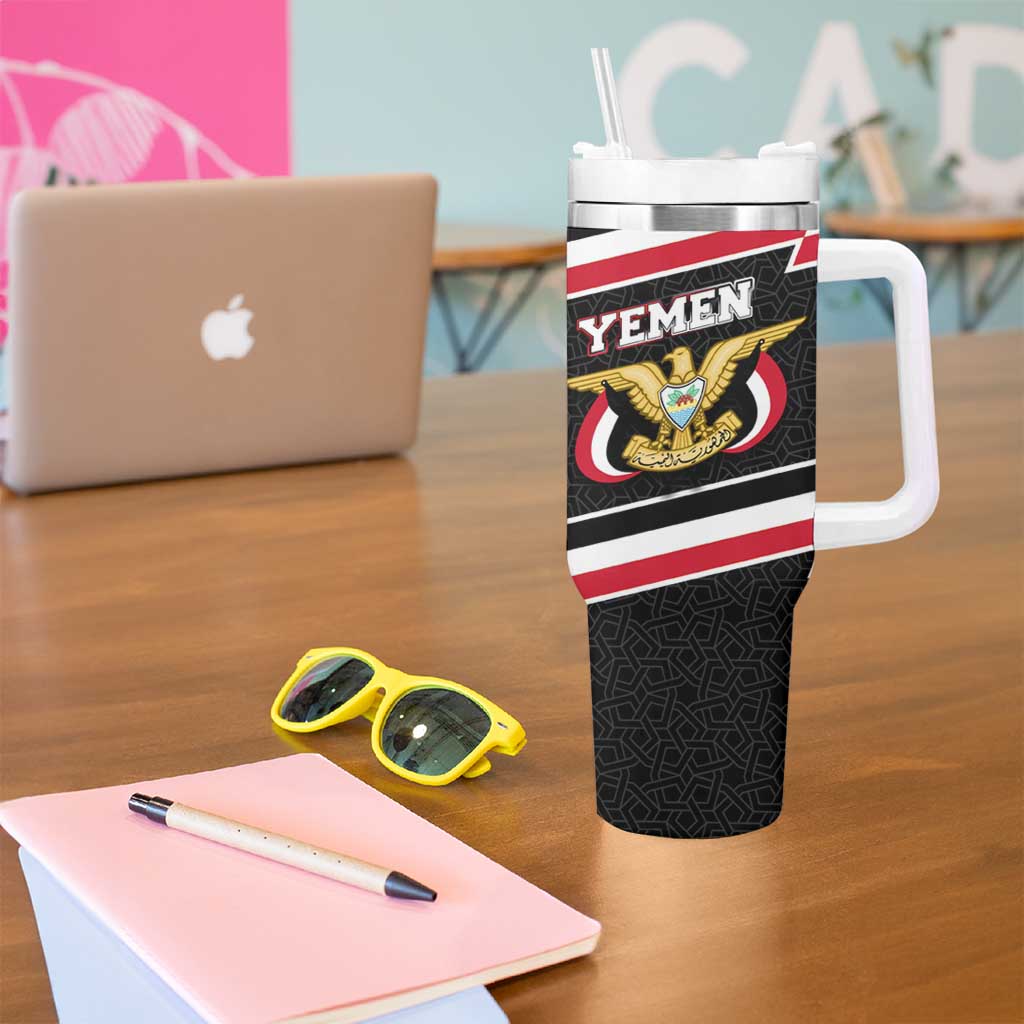 Yemen Tumbler With Handle with National Eagle Emblem and Flag Stripe Design