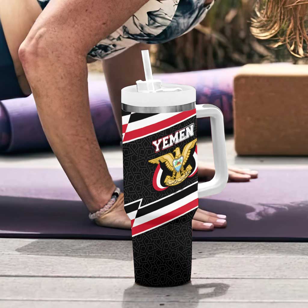 Yemen Tumbler With Handle with National Eagle Emblem and Flag Stripe Design